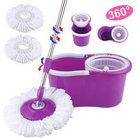 Thaibestmall Mop Bucket Rotating Head Magic 360°Floor Easy Spinning + 2 Head Microfiber Clean