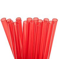 15 Short Reusable Plastic Straws Super Extra Wide + Sturdy Cleaning Brush - for Thick Smoothies in Small Glasses or Cups, and Kids Drinks - Red Value Pack - BPA PFOA Free