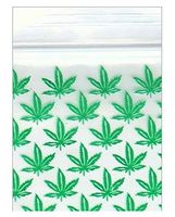 PLASTIC ZIPLOCK BAGGIES 200-2" x 2" Marijuana Weed Leaf Logo 2 mil Bags