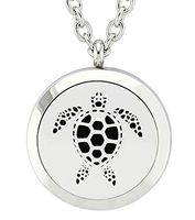 Chunney Aromatherapy Essential Oil Diffuser Necklace-Stainless Steel Locket Pendant with 12 Refill Pads (Turtle)