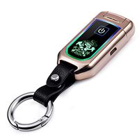 BECROWMUS Electric Lighter Windproof USB Rechargeable Dual Arc Plasma Lighter with LED Display Power Keychain Gold