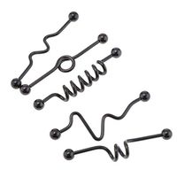 5 Pcs Industrial Bar Earrings 14G Spiral Twisted Barbell Cartilages Piercing Beauty For gift Womans Jewerly Accessory Trendy Styling Design | Color - Black