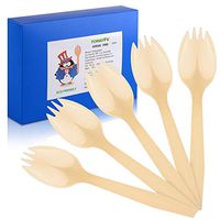 TONGYE 5.5 Inch Disposable Sporks, BPA-Free Forks/Spoons 2 in 1 Combo – Scooping Soft Foods Flatware for School Lunch, Picnics or Restaurant and Party Supply, Recyclable (Yellowish Pack of 100)