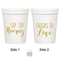 Everyday White Plastic Stadium Cups - Sip Sip Hooray, Cheers to Love