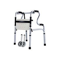 Lqdpdd Elderly People Walker Height Folding Walker and Transport Chair Adjustable Lightweight Portable Walker for Seniors,B