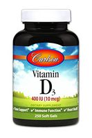 Carlson - Vitamin D3, 400 IU, Bone Support, Immune Function & Heart Health, 250 soft gels