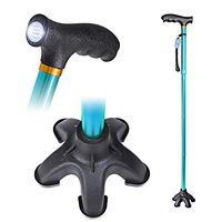 Care-Aid Folding Walking Cane w/5-Pod Tip & LED Flash Light [35" - 39" Adjustable Height] [Anti-Slip 5-Pod Tip] [Self-Standing] Walking Stick for Men & Women - Turquoise