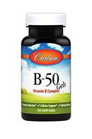 Carlson - B-50 Gels, Vitamin B Complex, Energy Production, Cellular Support & Optimal Wellness, 50 Softgels