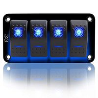 FXC Rocker Switch Aluminum Panel 4 Gang Toggle Switches Dash 5 Pin ON/Off 2 LED Backlit for Boat Car Marine Blue
