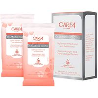 Care4 Gentle Feminine Cleansing Cloths, Dermatologist & Gynecologist Tested - Lightly Scented - With Aloe & Vitamin E, 32ct (Pack of 2, 64 Total Cloths)