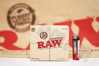 Bundle - 2 Items - Full Box 20 Rolls(20 ft/6 meters per roll) AUTHENTIC Raw Rolling Paper Hemp Wick And Patriot Lighter