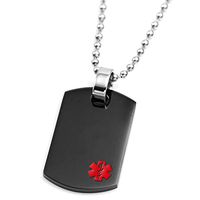 StickyJ USA Black Stainless Medical Dog Tag Necklace