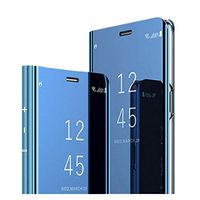 Compatible with Samsung Galaxy S20 Ultra Case,Luxury Translucent View Window Function Mirror Screen Flip Electroplate Plating Hard Plastic case Stand Ultra-Thin Full Body Protective Case (Blue)