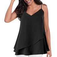 general3 Camisole for Women Sexy Fashion Solid Color Small Strap Double Ruffled Tank Tops(Black,X-Large)