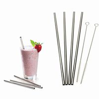 Hofumix Stainless Steel Straws Drinking Metal Straws Metal Drinking Reusable Straws Straight Straws for Cold Beverage with Brush Cleaners (B: Straight4+2pcs)