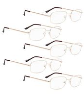 READING GLASSES 5 pack Bridge-flexable Readers Men (Gold, 0.50)