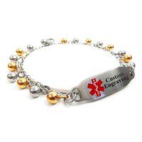 My Identity Doctor - Women's Medical ID Bracelet with Engraving - 316L 2mm Steel Drops - Red - Wrist Size 5.75 Inch