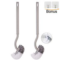 YAOYUE Bathroom Curved Compact Handle Toilet Bowl Brush Strong Bristles with 2 Pcs Bonus Adhesive Hooks(2 Pack) (2 Pack Gray)