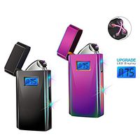 Dual Arc Plasma Lighter LED Display Windproof Flameless Electric Lighter USB Rechargeable Lighters for Candle Outdoors Adventure Camping Hiking (Magic Ice and Black Ice) 2 Packs