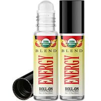 Organic Energy Blend Roll On Essential Oil Rollerball (2 Pack - USDA Certified Organic) Pre-diluted with Glass Roller Ball for Aromatherapy, Kids, Children, Adults Topical Skin Application - 10ml