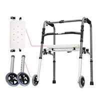 SACKDERTY-stool Folding Shower Chair Rollator with 2 Wheels,Heavy-Duty Elderly Walker - Adjustable Height Steel Mobility Aid Walking Frame with Seat
