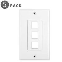 TNP Keystone Wall Plate (5 Pack) - 3 Port Keystone Insert Jack Single Gang Wiring Plug Socket Decorative Face Cover Outlet Mount Panel with Screws White
