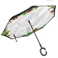 homecoco Windproof for Travel Christmas,Pine Red Bows Umbrella for Cars