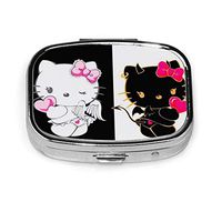 Square Pill Box- Portable Angel Devil Hello Kitty Medicine Organizer Holder Two Compartment Pill Case