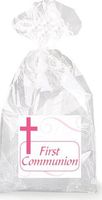 Girls Pink Cross First Communion Party Favor Bags with Ties - 12pack