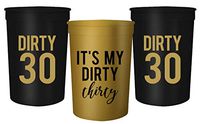 Dirty Thirty, 30th Birthday Party Cups and 1 Gold"It's My Dirty 30" cups, Set of 12, 16oz Black and Gold 30th Birthday Stadium Cups, Perfect for Birthday Parties,Birthday Decorations!