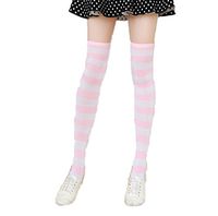 Eliffete Long Pink Sport Stockings Thigh High Striped Over The Knee Socks Cotton