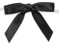 BLACK 2" Pre-Tied Satin Bowswith 4-1/2" Twist Ties~ 3/8" ribbon 20 unit, 12 pack per unit.