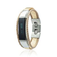 fitjewels Alta HR - Bands, Leather Replacement Band, Available in Black, Brown, Gold, Silver and Grey (Gold, M-L (6.5-7.5 inch))
