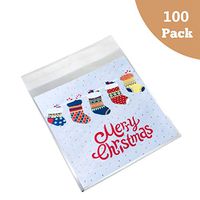 Napoo Christmas Cellophane Treat Bags Self-Adhesive, Assorted Holiday Candy Sack Goodie Dessert Cookie Party Favor Bag Xmas Gift Pouch Mini Bags (C, 200 Count)