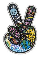 Dan Morris - Celestial Peace Hand Fingers - Embroidered Patch,Blue, Yellow and Green,2.5" x 3.5"