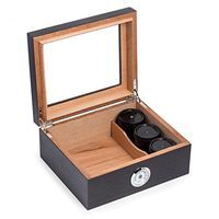 Espresso Wood Medicinal Herbs Humidor Humidistat and External Hygrometer with 3 Black Marble Canisters