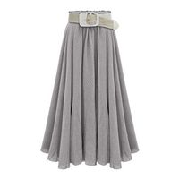 Veodhekai Womens Skirt Mermaid Solid Color Skirts with Belt Pleated Long Maxi Skirt Elegant Cute Gray