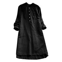 iLUGU Linen Dresses for Women Casual Summer Solid Color Long Sleeve Button Up Maxi Dress with Pocket