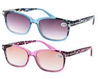 SOOLALA 2-Pair Tortoise Hit Color Frame Sunglasses Readers Quality Reading Glasses, RedBlue, 1.0