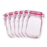 MISAZ 10 Pieces Jar Shape Zipper Bag, 380ML Resealable Food Storage Bags for Store Snacks, Nuts, Fruits, Cookies, Sandwich, Keep Fresh, Pink
