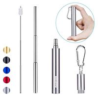 [Upgraded] Portable Collapsible Reusable Straws - Telescopic Stainless Steel Metal Drinking Straw with Case, Cleaning Brush and Keychain, by Huameilong (Sliver)