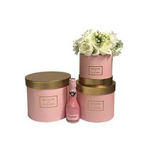 3pcs/Set Gold Color Cover Round Flower Packing Box 2018 New Design Christmas Thanksgiving Gift Box,Valentines's Day Gift Box (Pink)