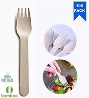 Eco Friendly Bamboo utensils, Disposable Wooden Cutlery, Compostable, Biodegradable and All Natural, Wedding and Party Supplies Wooden Silverware (100, Forks)