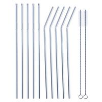 Set of 12 Stainless Steel Reusable Straws, Ultra Long 10.5 Inches Drinking Metal Straws with Cleaning Brushes for 30oz Tumblers Cold Beverage (5 Straight | 5 Bent | 2 Brushes | 1 Pouch) - BPA Free