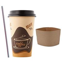 (100 Sets) 16 oz Disposable Coffee Cups with Dome Lids and Sleeves, FREE BONUS Stirrers, Brown Paper Hot Cups with Travel Lids, To Go Coffee Cups for Latte, Cappuccino, Tea, Chocolate