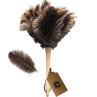 Ostrich Feather Duster,Feather Duster Fluffy Natural Genuine Ostrich Feathers with Wooden Handle and Eco-Friendly Reusable Handheld Ostrich Feather Duster Cleaning Supplies, Gray and Brown(Length 16")