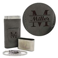 Custom Personalized Cigar Holder - Monogrammed Cigar Gift Case with Cutter (Gray)