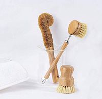 ZERO WASTE KITCHEN CLEANING SET 3 BIODEGRADABLE WOODEN BRUSHES, INCLUDES POT BRUSH, JAR/BOTTLEBRUSH, DISH BRUSH, AND 3 ECO-FRIENDLY, SUSTAINABLY PRODUCED BAMBOO CLOTHS: AFFORDABLE CLEANING KIT