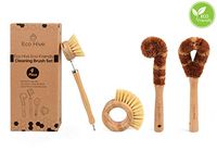 Eco-Hive Natural Bamboo Dish Scrub Brush 4 Piece Set, for Vegetable & Kitchen Dish Cleaning, Crafted from Coconut Fibers with Bamboo Handles