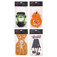 Clever Home Halloween Goodie Treat Bags with Twist Ties - 60 Cellophane Bags - Skeleton, Pumpkin, Frankenstein and Witch Legs